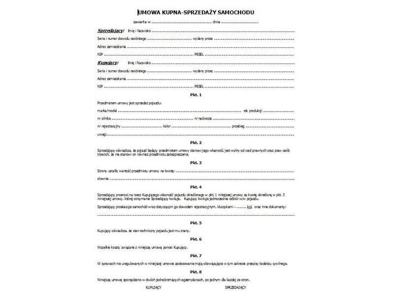 Dokumenty do sprzedaży samochodu